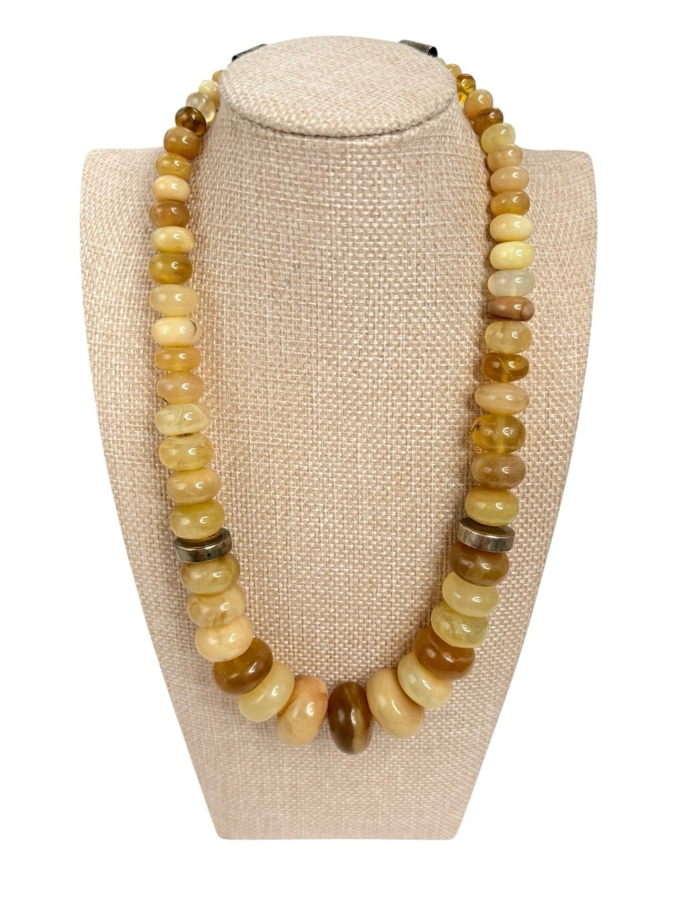 Jay King Honey Calcite /Honey Onyx Sterling  smooth rondelle beads necklace